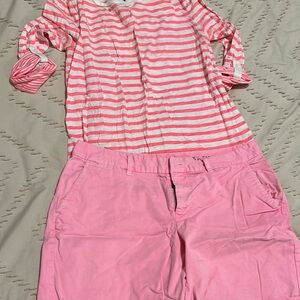 GAP Pink and White Striped Top with Pink Shorts